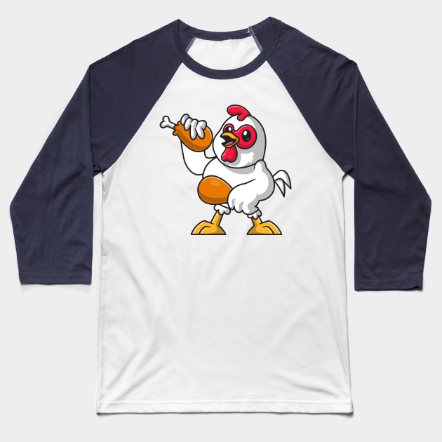 Cute chicken Chef Holding Fried Chicken Cartoon Baseball T-Shirt by Catalyst Labs